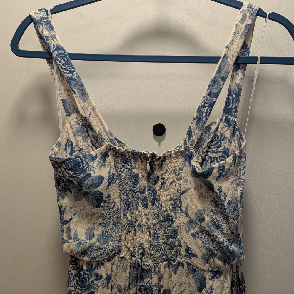 Reformation Celestia Cream and Blue Floral Midi Dress Pompadour Print Size 8 - Picture 6 of 7